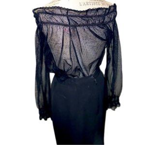 2/$30 Victorias Secret Sheer Black Lace See Through Off Shoulder Blouse S / M